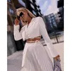 Vestidos de trabalho branco céu azul casual fino manga longa tops e saia irregular plissada moda feminina duas peças conjunto high street 60175