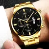 Horloges Mode Mannen Goud Roestvrij Stalen Horloge Luxe Kalender Quartz Pols Heren Zakelijke Horloges voor Man Klok Reloj Hombre 231219