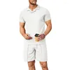 Herrspår 2023 Summer V-ringning Polo Shirt Plus Size Waffle T-Shirt Kort ärm Shorts Suit