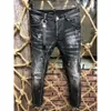 Vendas Homens Jeans Buraco Luz Azul Escuro CINZA ITÁLIA Marca Calças Compridas do Homem Calças Streetwear Denim Skinny Slim Straight D2 Biker Jean Real 490 8221