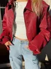 Kvinnorjackor 2023 Kvinnor Faux Leather Bomber Jacka Lapel Lång ärm Loose Female Vintage Ytterkläder Streetwear Red Coats