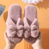 Slippers Four Seasons Slippers Women Open Toed Rabbit Hair Female Indoor Wooden Floor Warm Soft Sole Slippers Bowknot Sandals B 231219