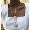 Personality Popular Rhinestone Africa Map Plated Gold Cross Demon Eye Pendant Multilayer Necklace for Women