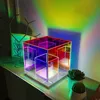 مصابيح الجدول ديكورزيون كوبو لوس notturna rgb atmosfera corlorful Acrilico cubo magico lampada da tavolo ristorante inluminazione298g