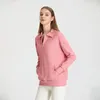 LL101 con logo risvolto a coste felpa per abbigliamento sportivo autunnale e invernale top da yoga da donna