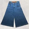 Jeans masculinos jnco y2k grande bolso harajuku hip hop gráfico retro azul baggy denim calças homens mulheres goth calças largas streetwear 231219