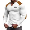 Camisetas masculinas com decote em V Camisa de manga comprida Casual Moda Retro Pasta Placa Extra para Homens Altos Mens