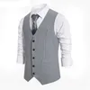 Men's Vests Fashion Black Grey Mens Casual Vest Stripe Solid Color Slim Large Size Business Office Waistcoat Groom Wedding Dress Suit