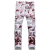 Men's Jeans Punk Style Design Men Print Fashion Cotton Denim Pants Colored Slim Trousers Red Green Blue Sexy White