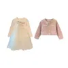 Abiti da ragazza Abiti per bambini Abiti primavera-autunno Giacca moda coreana + Abiti in rete Principessa dolce fiocco a maniche lunghe Bambini Set da 2 pezzi