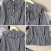 Damenblusen, kariertes Puppenkragen-Langarmshirt, weiblich, Frühling und Herbst, koreanische Version der lässigen Bluse mit lockerem, großem Yard-Temperament