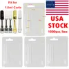 USA Stock Plastic ClamShell Cases 1 ml 0,8 ml Vape Cartouches Emballage Blister Pack Chariots Clear PVC Hanger Atomiseurs Paquet Logo Personnalisé Carte E Cigarettes 1000pcs boîte