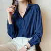 Kvinnor BLOUSES Fashion Woman 2024 Chiffon Long Sleeve Shirt Topps White Blus Shirts Striped Top Pretty och J16