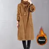 Casual Kleider Große Größe 6XL 150 kg Frauen Corduory Kleid Winter FleeceThick Lady Vestidos Langarm Turleneck Warm