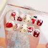 Faux Ongles Faits À La Main Porter Un Bonhomme De Neige De Noël Dessin Animé Mignon Flocon De Neige Fini Nail Beauté Patch Court Hiver