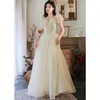 Party Dresses Champagne Evening Dress Princess Puff Sleeve Sweetheart Collar Llusion Slim Embroidered Prom Gown A-Line Long Bridesmaid