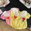 Vestidos da menina bebê flor macacão casaco 0-2 anos de idade verão bebê menina boneca colarinho vestido primeiro ano de idade