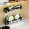 Kitchen Storage Stainless Steel Monolayer Cutlery Rack Wall Mounted Sink Bowl Dish Drain Chopsticks Tube Organizer