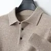 Herrtröjor Merino Wool Cardigan Lapel Pullover Långärmad Polo Neck tröja Löst topp stickade kläder plus storlek skjorta