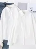 Kvinnors blusar Autumn Women Cotton White Shirts Solid Colors Plain Slår ner krage full ärm Löst blus toppar vår 2023 T36321JC