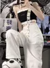 Jeans HOUZHOU Frauen Overall Harajuku Weiße Jeans Koreanischen Stil Streetwear Schwarz Denim Hosen Weibliche Hohe Taille Hose Lässige Ästhetik