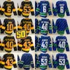 43 Quinn Hughes Jersey 40 Elias Pettersson 53 Bo Horvat 6 Brock Boeser 10 Pavel Bure Hockeyshirts Zwart Blauw Gestikt 11