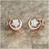 Stud Earrings Romantic Cute Moon Star Rose Gold Color Natural Fire Opal For Women Anniversary Banquet Dainty Jewelry Drop Delivery Otuax