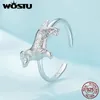 Wedding Rings WOSTU Original 925 Sterling Silver Ring Little Golden Retriever Adjustable Jewelry For Women Girl Party Birthday Pet Memory Gift 231218