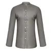 Men's Casual Shirts 2023 Summer Shirt Cotton Linen Stand Collar Long Sleeve Solid Color