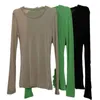 Camisetas femininas outono básico manga comprida tops para mulheres cáqui preto verde camiseta slim fit casual camiseta