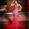 2024 Vestidos de noche elegantes de color rosa intenso Vestido de fiesta de sirena con ilusión de encaje de tul halter para ocasiones especiales Vestidos de segunda recepción para niñas negras nigerianas africanas NL057