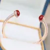 Brazalete abierto de calidad lujosa con diamante y piedra natural en malaquita y ágata roja para mujer, joyería de boda, regalo shipp269q