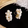 Boucles d'oreilles créoles en cuivre plaqué or 18 carats S925, Design superposé avec aiguille incrustée de perles, bijoux uniques de personnalité rétro