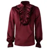 Camisas casuais masculinas camisa gótica steampunk vampiro traje plissado jabot vitoriano medieval gola blusa de manga longa