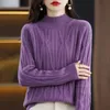 Women's Sweaters 100 wool cashmere sweater autumn and winter women's half turtleneck pullover casual solid color jacket knitted top 231218