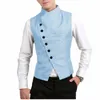 Erkek yelek yelek tek göğüslü tasarım erkek yan düğmesi özel stil standı yaka klasik takım elbise chaleco hombre