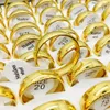 Bagues entières de 50 pièces, couleur dorée, bijoux en acier inoxydable pour hommes et femmes, ensemble de bagues de fiançailles et de mariage, flambant neuf, drop299d