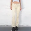 Damenhosen Vintage Solid Slim Denim Frauen Frühling Herbst Casual Taschen Trim Low Rise Jeans Femme Retro Streetwear Flare Chic