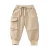 Trousers Boy Pants Kids Autumn Spring Clothes Solid Children Cargo For Baby Boys Size80-140 Toddlers Black Khaqi