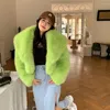 Women's Fur 2024 Elegant Fashion Women Winter Jacket Green Collar Thickened Warm Faux Lady Short Coat Casual Parkas