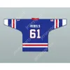 Custom Roanoke Valley Rebels 61 Blue Tie Down Hockey Jersey New Top Sched S-M-L-XL-XL-3XL-4XL-5XL-6XL