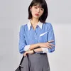 Camicette da donna Camicia a righe bianche blu per donna Top Primavera Autunno Manica lunga Office Lady Elegante camicetta allentata casual con bottoni A2091