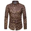 Mäns casual skjortor Fashionabla Leopard Print Shirt Slim Fit Long Sleeve Button Down Tops M 3XL White/Brown