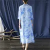 Parti Elbiseleri Johnature 2023 İlkbahar ve Yaz Kadın Vintage yaka boyama Çin tarzı cheongsam gevşek sıkıntı yarım kollu elbise