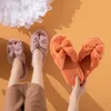 Slippers Four Seasons Slippers Women Open Toed Rabbit Hair Female Indoor Wooden Floor Warm Soft Sole Slippers Bowknot Sandals B 231219