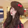 Berets Korean Cherry Lamb Wool Warm Beret Hat Women Big Head Bud Painter Japanese Woolen