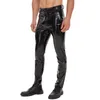 Mens Pants Shiny Leather Straight Sexy Zipper Open Crotch Glossy PVC Casual Trousers Male Shaping Wetlook Latex Leggings 231218