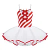 Stage Wear Enfants Filles Costume de danse de Noël sans manches rayé Figure Robes de patinage sur glace Gymnastique Justaucorps Robe Tutu Ballet