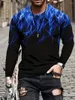 Camiseta masculina 3D Digital Flame Print Moda manga comprida gola redonda camiseta casual para primavera outono