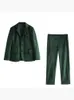 Women's Suits Blazers Casual Single Breasted Green With High Waist Pants Chic Lady Autumn Fashion Velvet Jackets Trousers 231219